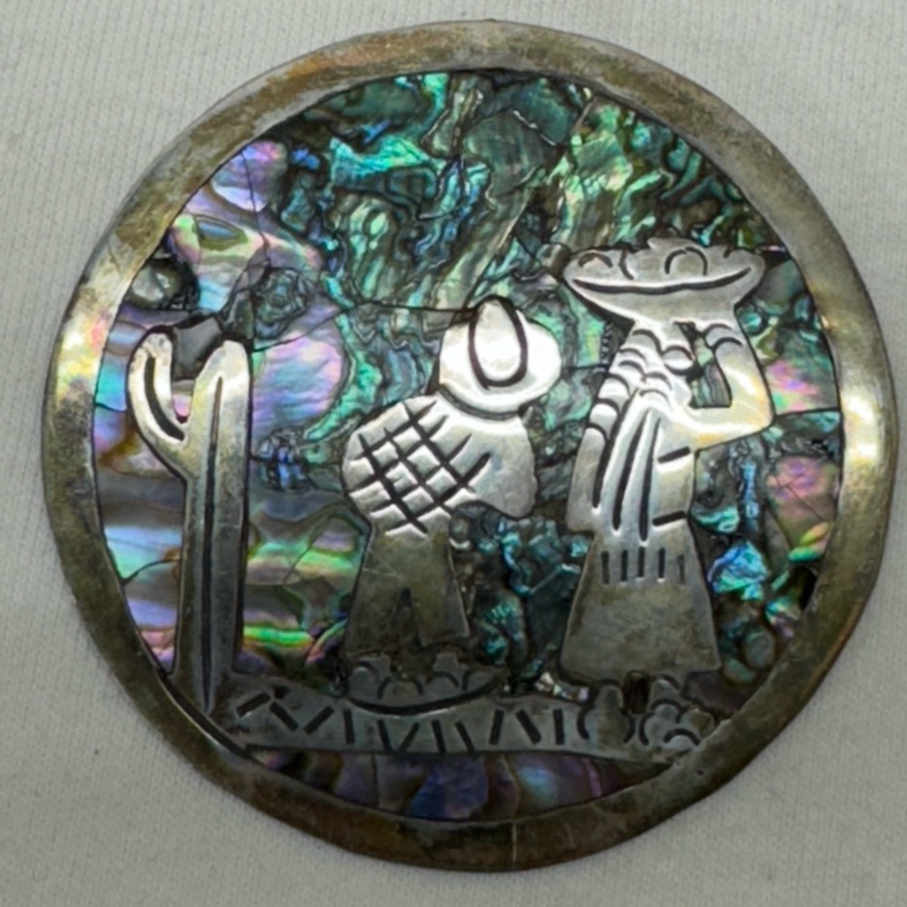 Vintage Silver 925 Taxco Imp Abalone Pin Pendant View 2
